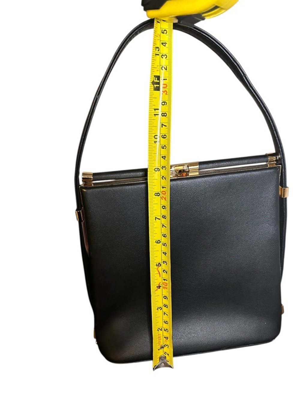 Minimalist and sleek Black Top-Handle Shoulder Bag with Gold Hardware - Picture 13 of 16